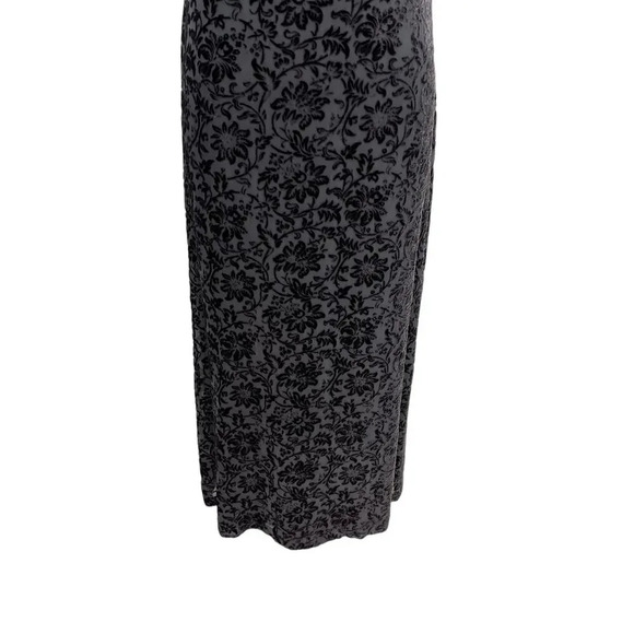 Laura Ashley Vintage Floral Flocked Velvet Whimsigoth Maxi Dress Gray Size US 12 - Picture 4 of 11